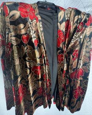 BFA Classics Vintage Velvet Open Front Floral Kimono Jacket Cardigan
